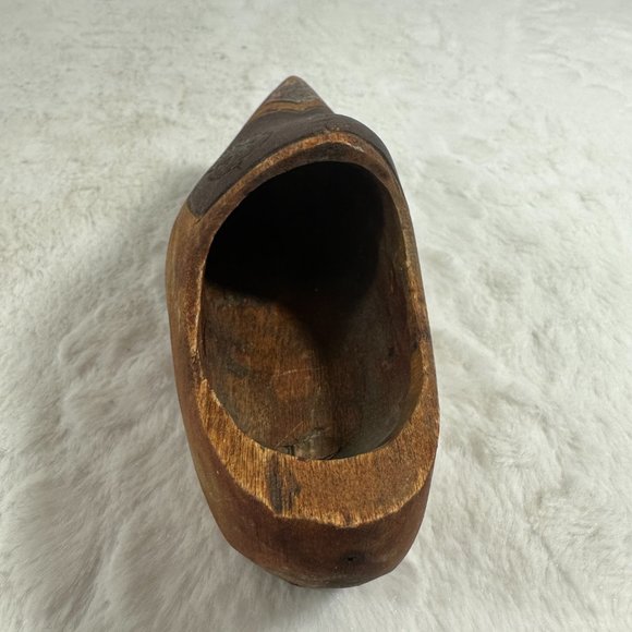 Vintage Dutch Wooden Shoe clog Hand painted carved Art Tulips - Picture 3 of 8